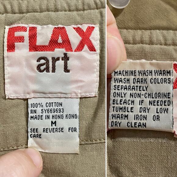 Vtg Flax Art Mens Utility Cargo Vest Medium Beige Safari Workwear Multi Pockets - Picture 2 of 5